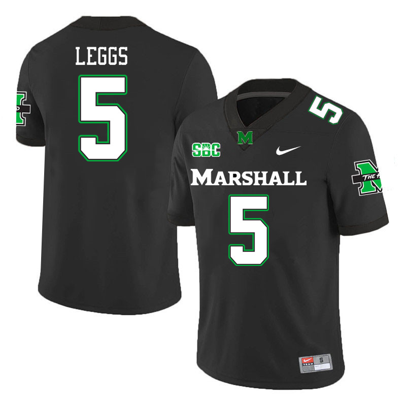 Men #5 TyQaze Leggs Marshall Thundering Herd SBC Conference College Football Jerseys Stitched-Black